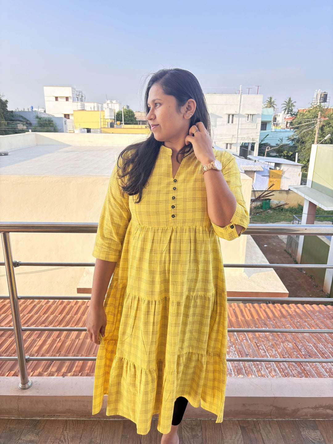 Marigold Checks Maternity Feeding Dress