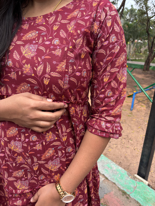 Autumn Whisper Maternity Feeding Maxi Dress