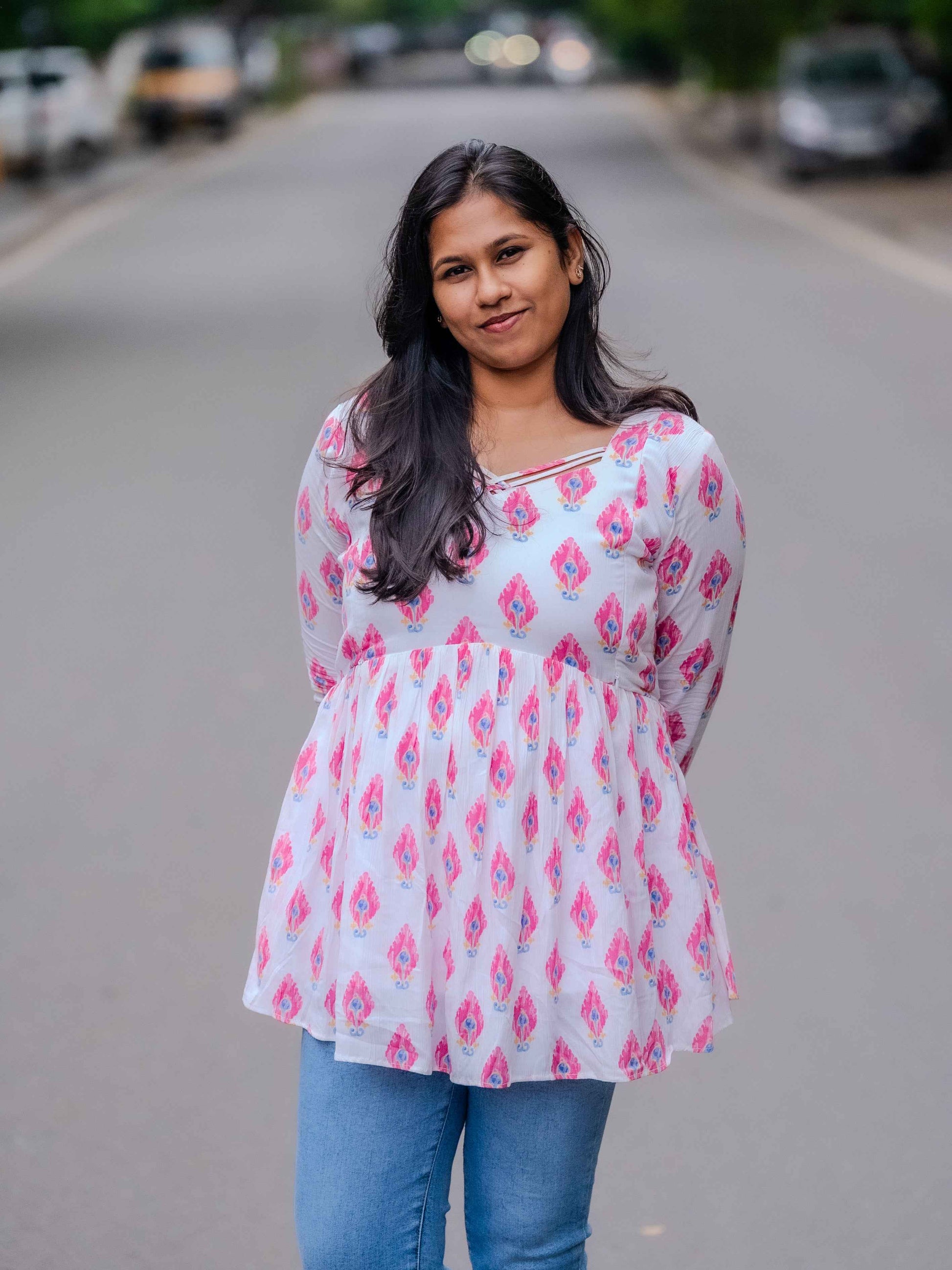 Pink Petals – Feeding Friendly Maternity Short Kurti