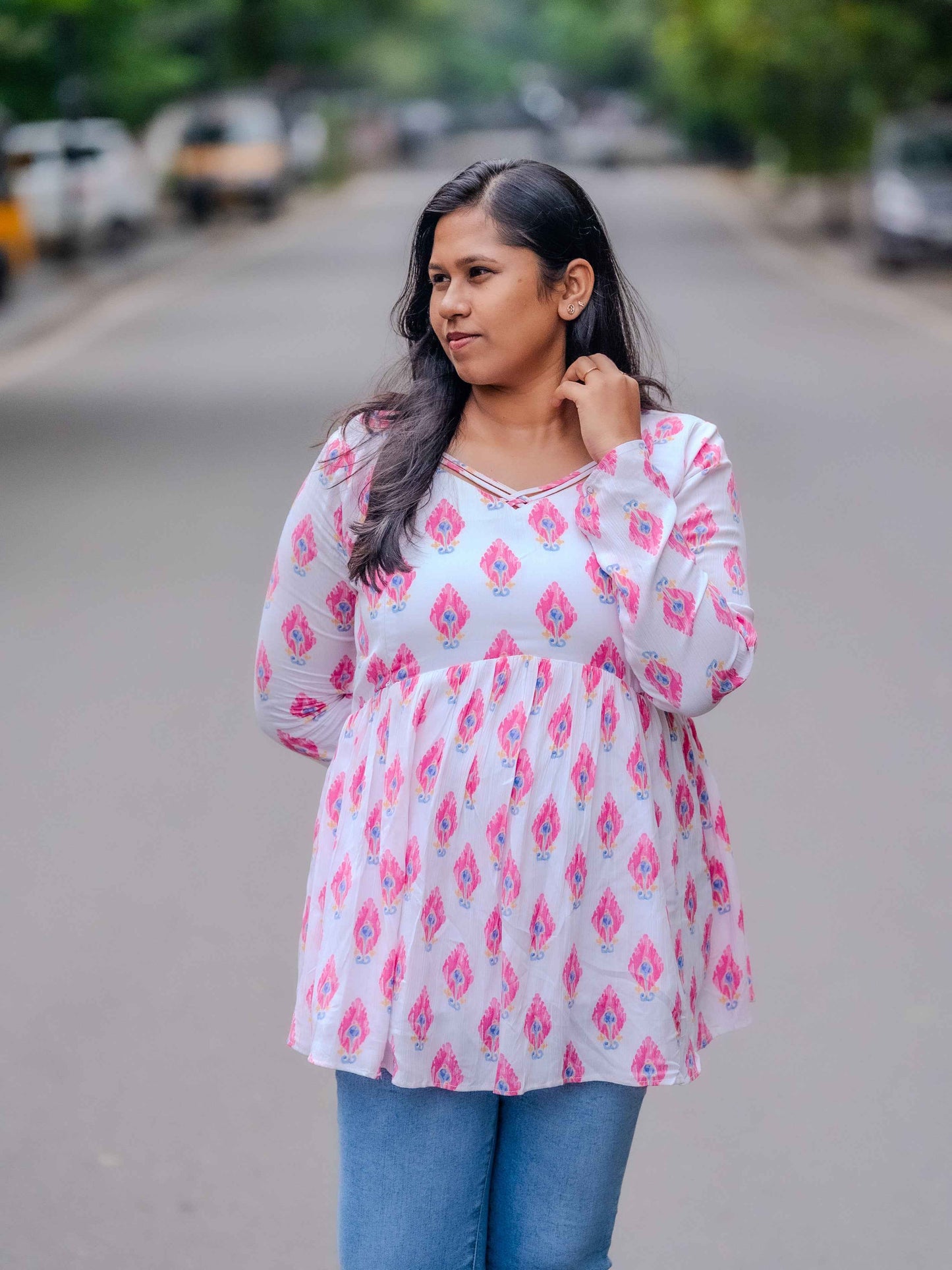 Pink Petals – Feeding Friendly Maternity Short Kurti