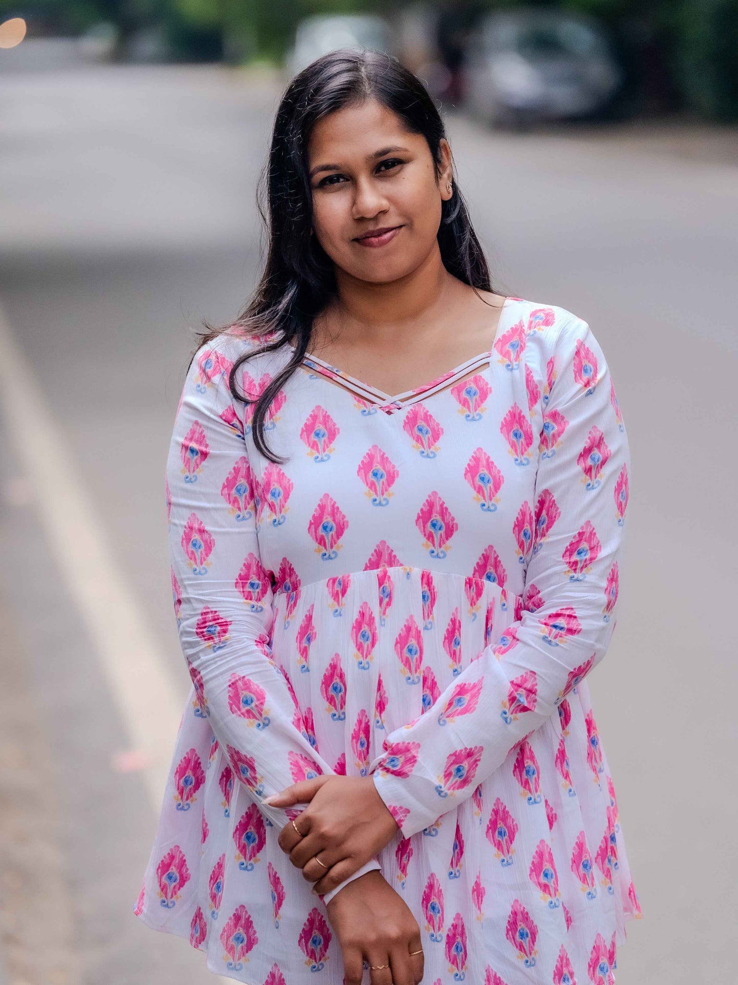 Pink Petals – Feeding Friendly Maternity Short Kurti