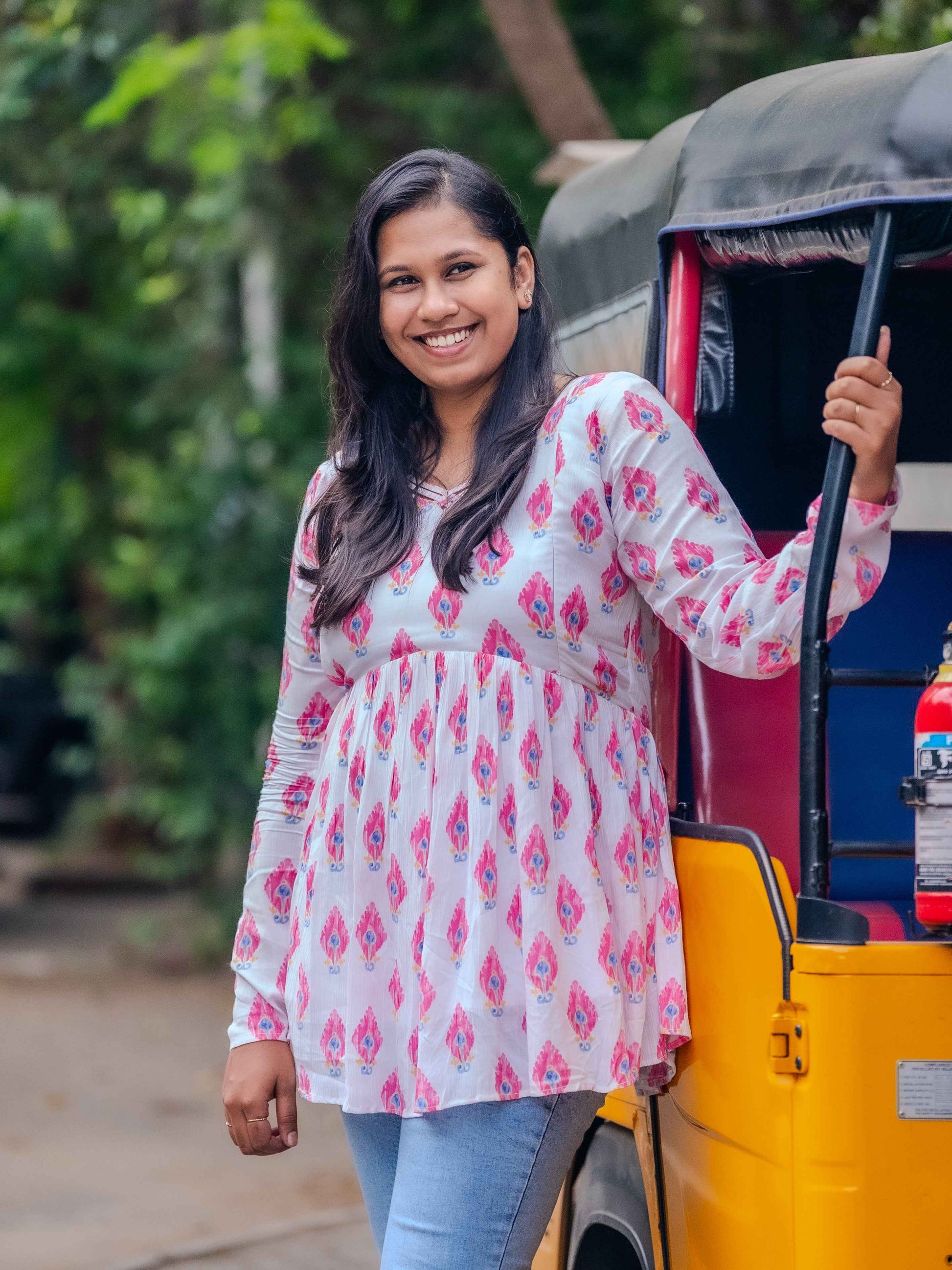 Pink Petals – Feeding Friendly Maternity Short Kurti