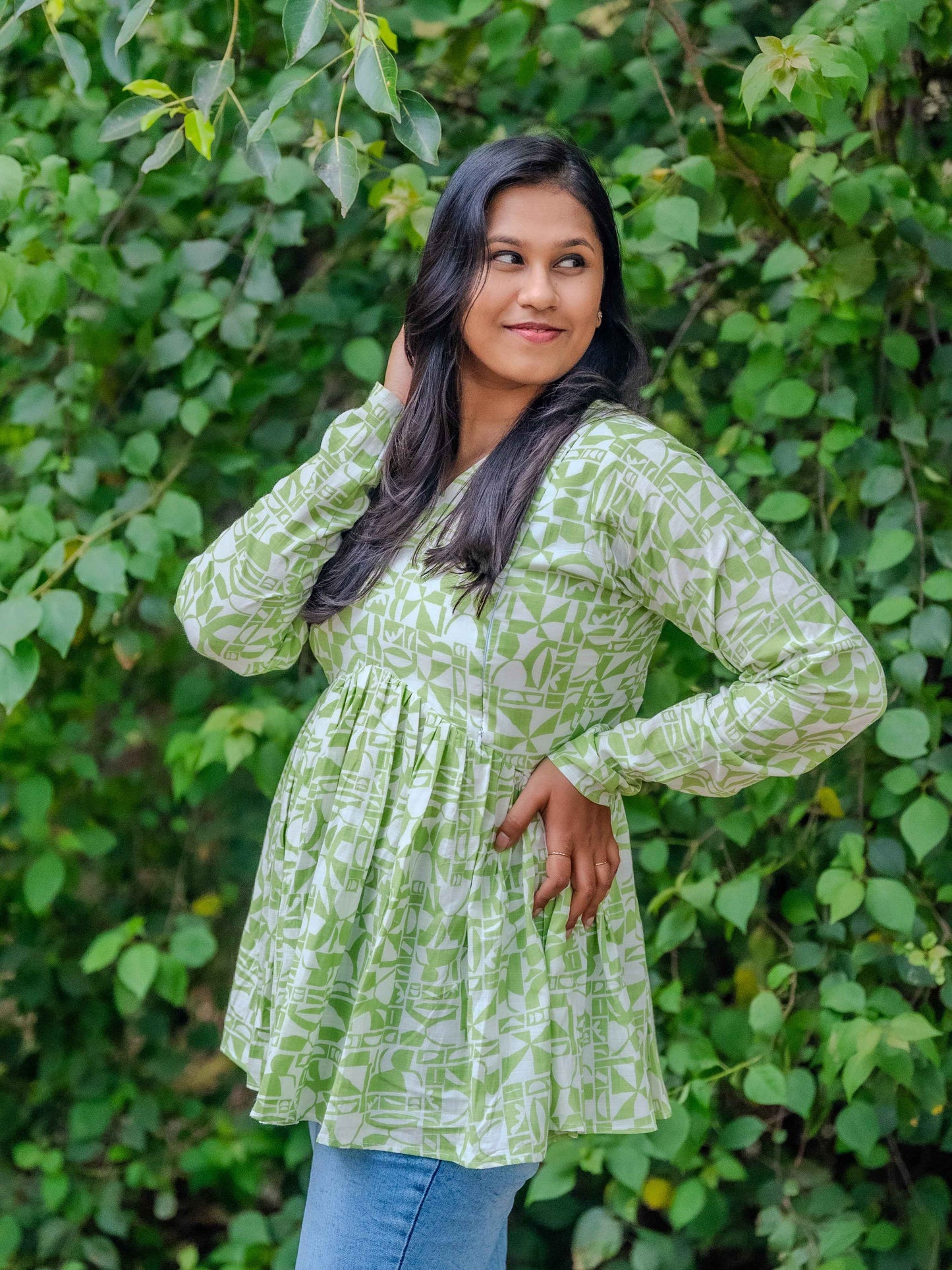 Green Whisper – Feeding Friendly Maternity Short Kurti