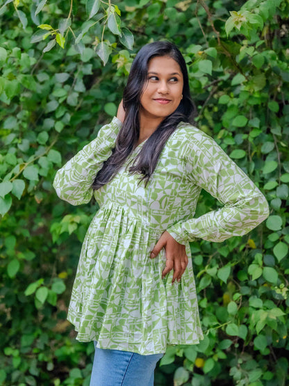 Green Whisper – Feeding Friendly Maternity Short Kurti