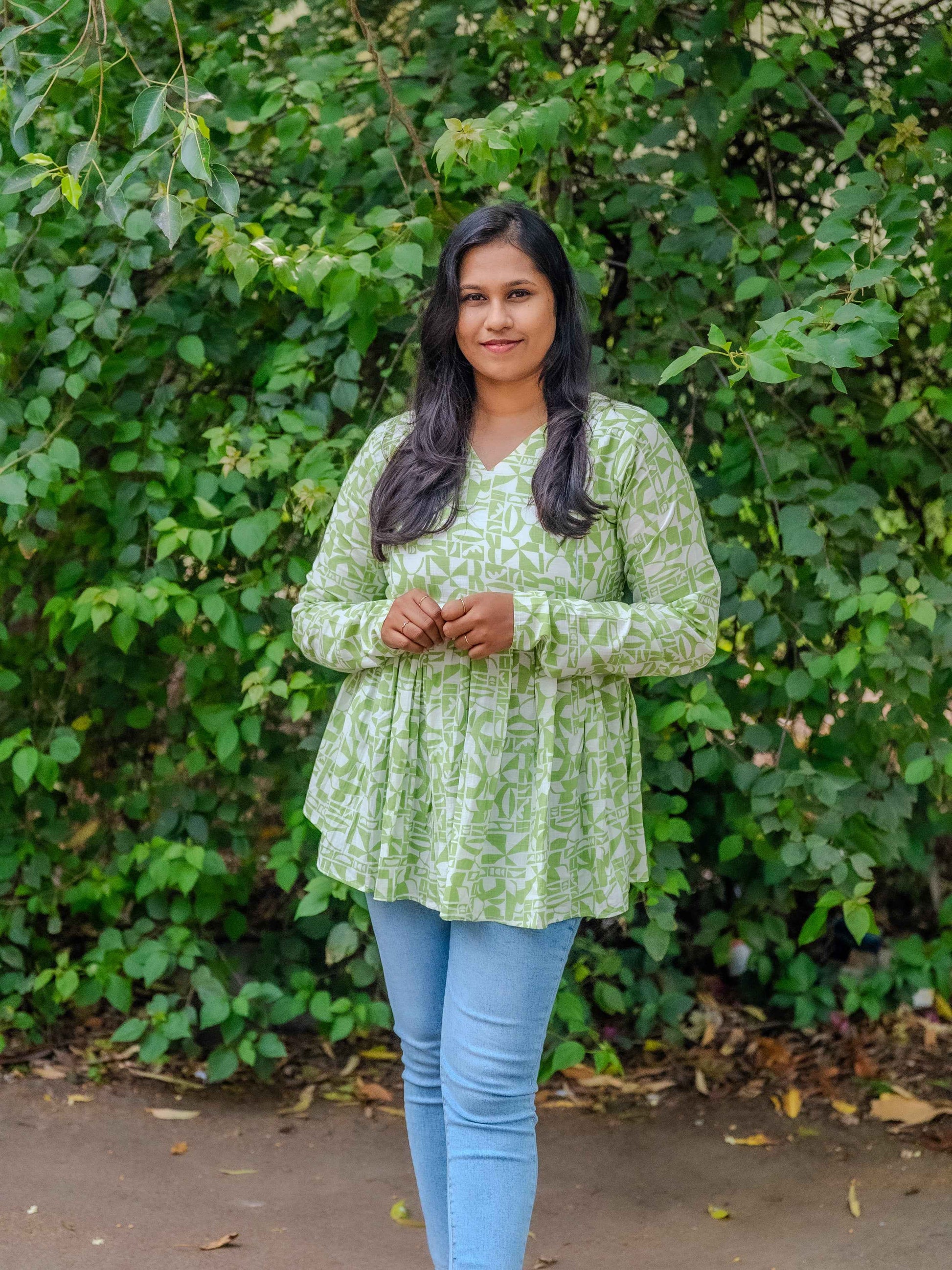 Green Whisper – Feeding Friendly Maternity Short Kurti